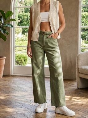 LOFT Wide Leg Army Green Denim Pant